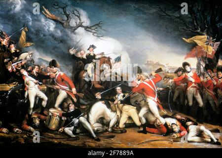 1700ER 1770ER TODESGENERAL MERCER KÄMPFT GEGEN PRINCETON NJ JANUAR 12 1777 AMERIKA REVOLUTIONÄRER KRIEG GEMÄLDE VON JOHN TRUMBULL - KA3749 HAR001 HARS 1777 KOLONIEN WAFFEN 1700S HAR001 ALTMODISCH Stockfoto