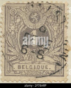 Briefmarke aus Gösta Bodmans Philatelistenauftrag, begann 1950, die Briefmarke aus Belgien, 1869. Bewegungen von Lagerkvistar. Stockfoto