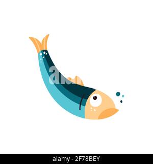 Vektorgrafik Sardellenfische. Kleine gesalzene Futterfische der Familie Engraulidae. Peruanische Anchovet. Fetthaltiger Fisch. Leckeres Essen. Gesunde Meeresfrüchte. Stock Vektor
