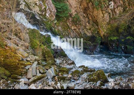 Conwy Falls oder in Welsh Rhaeadr y Graig Lwyd On Der River Conwy in der Nähe von Betws y Coed North Wales Stockfoto