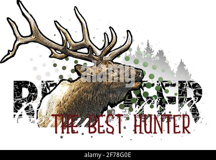 Hirschkopf-Banner Vektor-Illustration auf grungigen Hintergrund mit Wald Silhouette Stock Vektor