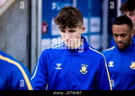 Herning, Dänemark. April 2021. Jesper Lindstrom aus Broendby IF steigt in die 3F Superliga zwischen FC Midtjylland und Broendby IF in der MCH Arena in Herning ein. (Foto: Gonzales Photo/Alamy Live News Stockfoto