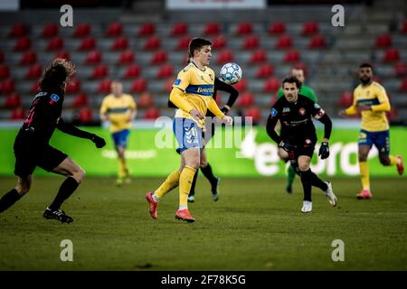 Herning, Dänemark. April 2021. Mikael Uhre (11) aus Broendby, GESEHEN WÄHREND des 3F Superliga-Spiels zwischen FC Midtjylland und Broendby IF in der MCH Arena in Herning. (Foto: Gonzales Photo/Alamy Live News Stockfoto