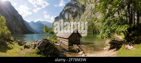 Panorama des Obersees in Bayern, Deutschland im Sommer Stockfoto