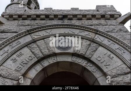 Das Denkmal der 4. NY Infanterie im Gettysburg National Battlefield in Gettysburg, Pennsylvania. Stockfoto