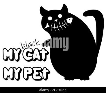 Meine Katze Mein Haustier steht auf den Hinterbeinen Mit einem Fischskelett lächelnd 1 Stock Vektor