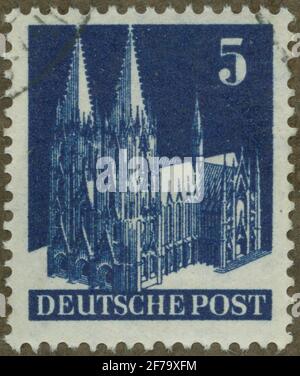 Stempel der Philatelist-Motivsammlung von Gösta Bodman, seit 1950, Stempel aus Westdeutschland, 1948. Motiv der Köln. Stockfoto