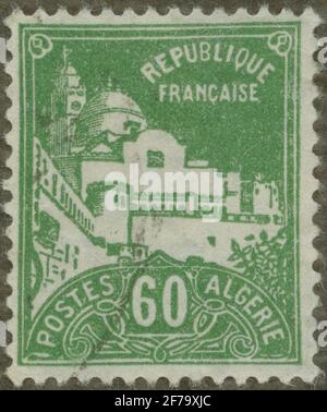 Die Briefmarke der philatelistischen Motivsammlung von Gösta Bodman begann 1950, die Briefmarke aus dem französischen Algerien. Bewegungen der Fischermoschee. Stockfoto