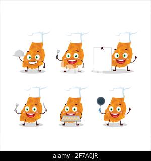 Cartoon-Charakter von gebratenen Garnelen mit verschiedenen Chef-Emoticons. Vektorgrafik Stock Vektor