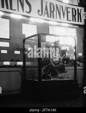 SkiopT-Ikonenbild mit Motiven aus der Göteborg-Ausstellung 1923. Monter für Eisenwerke? Stockfoto