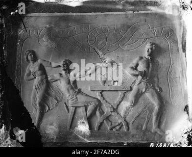 Reliefbrett mit Hiroglyphen. Wahrscheinlich aus den 1850er Jahren Stockfoto