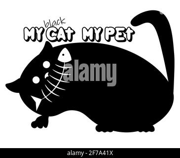 Meine Katze, mein Haustier, schleicht sich mit einem Fischskelett lächelnd 2 Stock Vektor