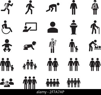Personen-Symbol festgelegt. Eine Sammlung von Menschen Symbole solide Sammlung für iOS, Android und Web-Projekte. Personen Symbol Symbole Glyphe transparente Packung. Stock Vektor