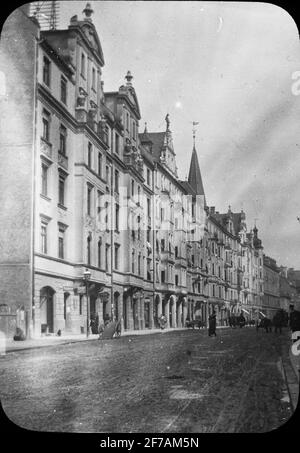 SkiopT-Ikonenbild mit Motiven aus der Münchner Straße. Das Bild wurde in Karton mit der Aufschrift: München III. Gespeichert Bamberg III Ausbach II Stockfoto