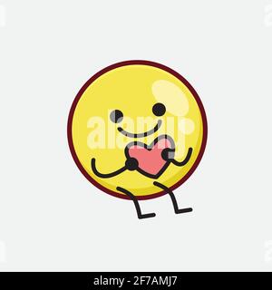 Vektor-Illustration der gelben Emoji-Figur mit niedlichem Gesicht, einfachen Händen und Beinlinien-Kunst auf isoliertem Hintergrund. Flache Cartoon Doodle Stil. Stock Vektor
