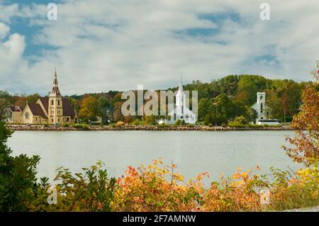 Kirchen in Mahone Bay, Nova Scotia, Kanada Stockfoto