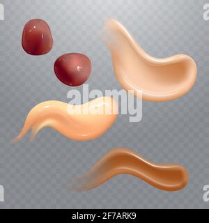 Set von realistischen kosmetischen Creme Abstriche. Hautpflegeprodukt von verschiedenen Körperfarben. Lotion glatte Abstrich isolierte Vektor-Textur auf transparent Stock Vektor