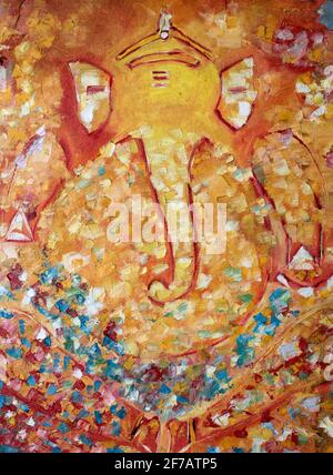 Golden ganesha abstraktes Gemälde auf Leinwand Stockfoto