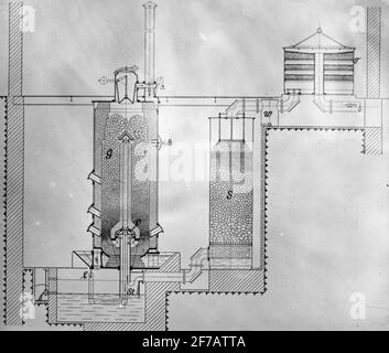 Skiopticone-Bild. Zeichnung des Torfofens. Stockfoto