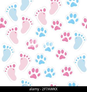 Nahtlose Hintergrund mit Baby Footprint und tierischen Pfoten Stock Vektor