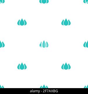 Nahtloses Ornament mit blauen Wassertropfen auf weißem Hintergrund. Natur, Flüssigkeit, Regenmuster. Vektorgrafik. Cartoon Regen Wetter Tapete. Regnerisch Stock Vektor