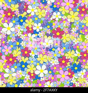 Florale bunte nahtlose Hintergrund mit Cartoon-Blumen Stock Vektor