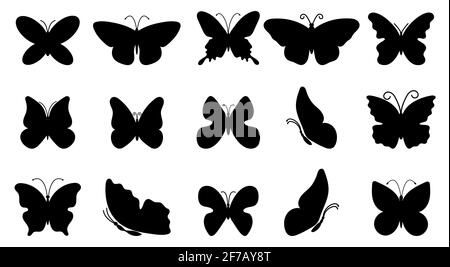 Große Reihe von Silhouetten Schmetterlinge. Vektorgrafik Stock Vektor