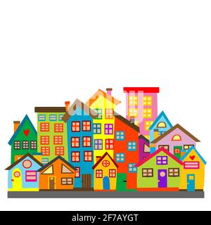 Cartoon farbige Häuser auf weißem Hintergrund Stock Vektor