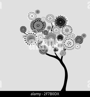 Abstrakter Baum mit Doodle-Blumen Stock Vektor