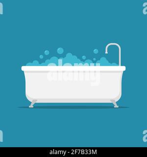 Vektorsymbol für die Badewanne mit Dusche. Badewanne Clipart einfaches flaches Symbol Stock Vektor