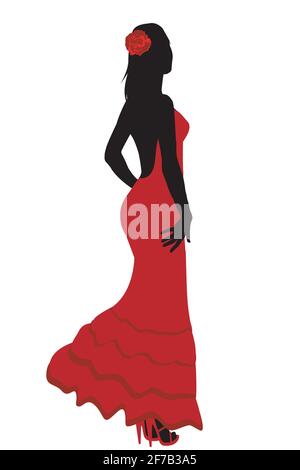 Spanischer flamenco Mädchen im roten Kleid Stock Vektor