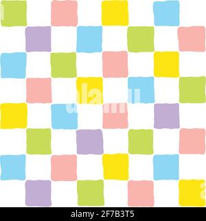Bunte Pastell Quadrate Raster Hintergrund nahtlose Muster Verpackung kariert Muster minimalistisch multicolor Grafik zufällige Blöcke Regenbogen Mosaik Stock Vektor