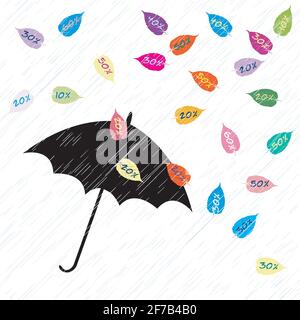 Hintergrund über ein Thema von Herbst Vertrieb mit Blättern und Regenschirm Stock Vektor
