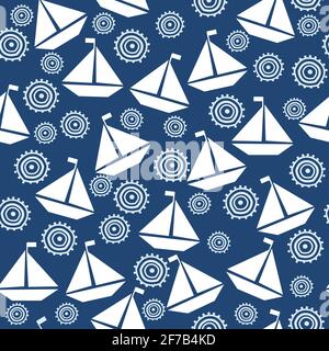 Marine Thema nahtlos mit Hintergrund cartoon Boote Stock Vektor