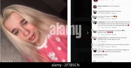 Soziales, Italien. April 2021. Verschwindenfall von Denise Pipitone, neue Bilder aus Olysa Rostovas Instagram-Profil, für die heute der DNA-Test erwartet wird, um zu überprüfen, ob sie das Kind sein könnte, das vor 17 Jahren in Mazzara del Vallo verschwand (SOZIAL - 2021-04-06, DOMENICO PIZZARELLI) p.s. la foto e' utilizzabile nel rispetto del contesto in cui e' stata scattata, e senza intento diffamatorio del decoro delle persone rappresentate Credit: Independent Photo Agency/Alamy Live News Stockfoto