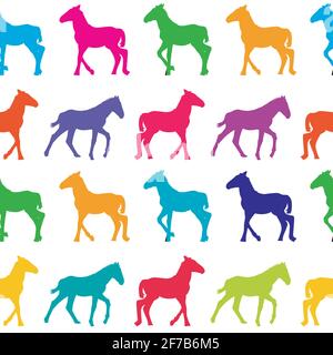 Bunte nahtlose Hintergrund mit Fohlen Silhouetten Stock Vektor