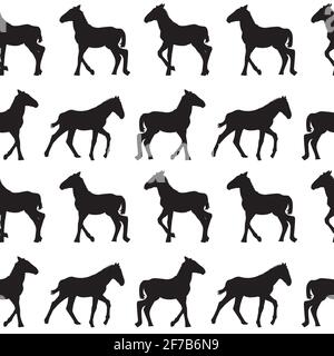 Nahtlose Hintergrund mit Fohlen Silhouetten Stock Vektor