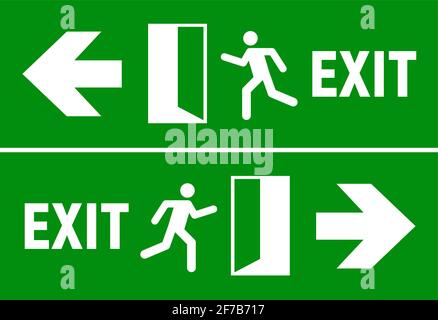 Notausgangsschild. Evakuierung Feuer Fluchttür Vektor-Schild Piktogramm Pfeil Ausgang Route Stock Vektor