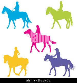 Bunte Silhouetten der Reiter auf weißem Hintergrund Stock Vektor