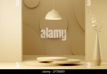 Abstrakte geometrische Form beige Farbe minimalistische Szene mit Podium Stockfoto