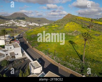 Luftaufnahme von Haria auf Lanzarote auf der Kanarischen Insel in Spanien Stockfoto