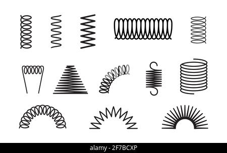 Metallfedersatz Spiralspule flexibles Symbol. Drahtelastik oder Stahlfeder Sprungdruck Objekt Design Stock Vektor