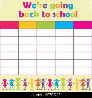 Schule Zeitplan mit Stilisierten cartoon Kinder Stock Vektor