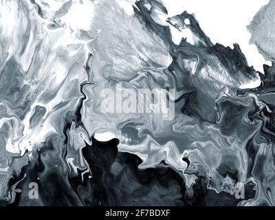 Schwarz-weiß kreative Malerei, abstrakt handbemalten Hintergrund, Marmor-Textur, Acrylmalerei auf Leinwand. Moderne Kunst. Zeitgenössische Kunst Stockfoto