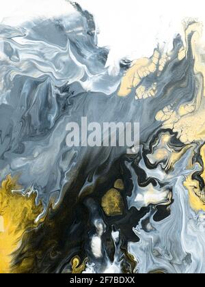 Abstrakte Kunst Malerei, schwarz und Gold kreative Hand gemalten Hintergrund, Marmor und Pinsel Textur, Acrylmalerei auf Leinwand. Moderne Kunst. Contemporar Stockfoto