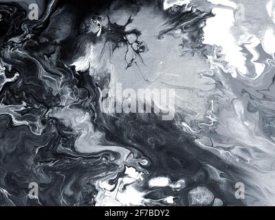 Schwarz-weiß kreative Malerei, abstrakt handbemalten Hintergrund, Marmor-Textur, Acrylmalerei auf Leinwand. Moderne Kunst. Zeitgenössische Kunst Stockfoto