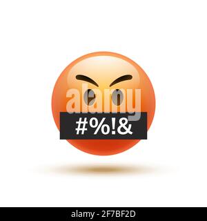 Wütende Emoji fluchen Emoticon. Schimpfwort Reaktion schlechtes Emoji Gesicht Symbol. Stock Vektor
