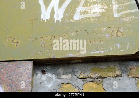 Grafitti der Roten Armee - Obelisk - Denkmal zum Gedenken an Friedrich den Great's - Sielmanns Naturlandschaft Döberitzer Heide Stockfoto