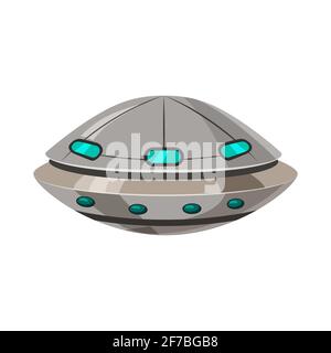 UFO fliegendes Raumschiff isoliert auf weißem Cartoon-Stil. Alien Transport futuristisch. Vektorgrafik, Baner, Poster Stock Vektor