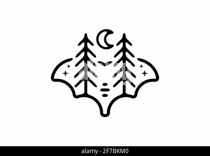 Linie Kunst Kiefern in Fledermausform Illustration Tattoo Design Stock Vektor